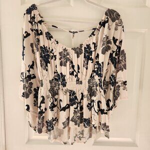 Free People Flowy Floral 3/4 Sleeve Cinched Boho Top - Size M